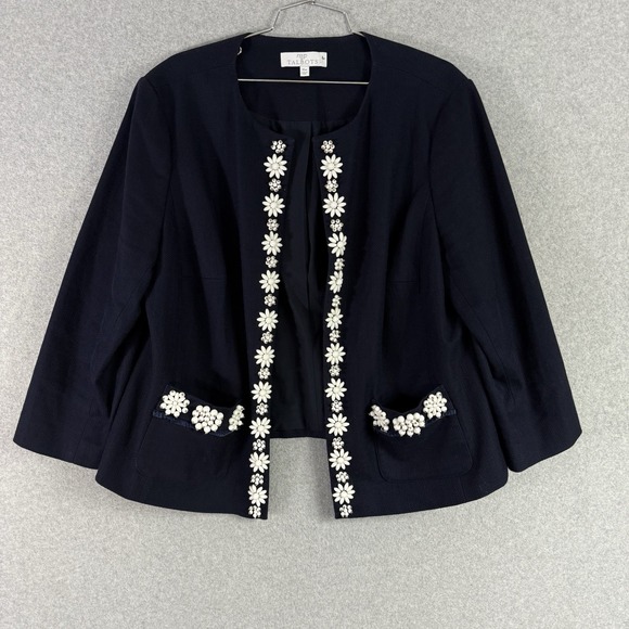 Talbots Jackets & Blazers - Talbots RSVP blazer womems 16W navy blue beaded open front cotton